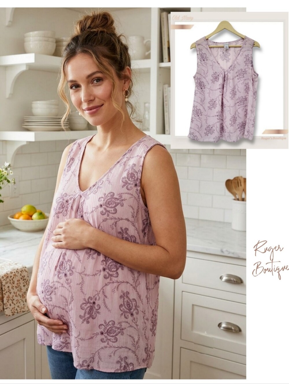 🌿Old Navy Maternity Women's Large Boho Metallic Sheath Lavender Blouse